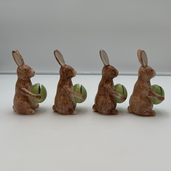 PORCELAIN BUNNY RABBIT MENU CARD HOLDER FIGURINE SET 4 - Picture 7 of 16